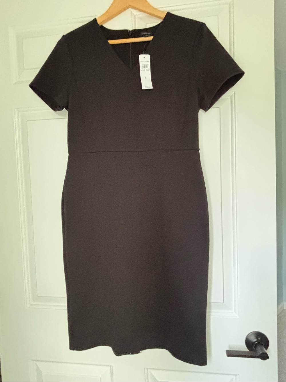 Ann Taylor Black Short-Sleeve V-Neck Midi Sheath Dress, NWT